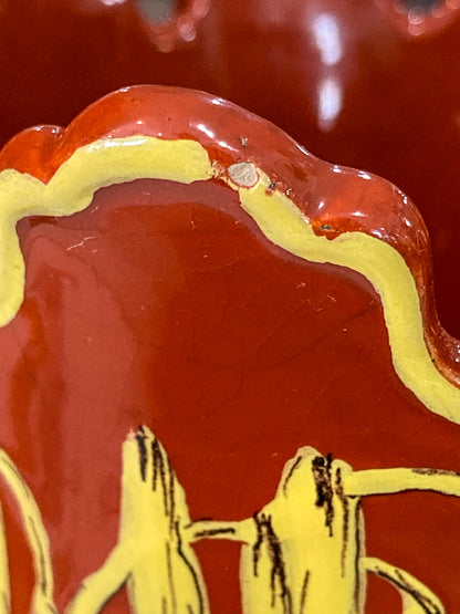 Vintage Italian Hand Painted Red Yellow Tole Cache Style Ceramic Pot