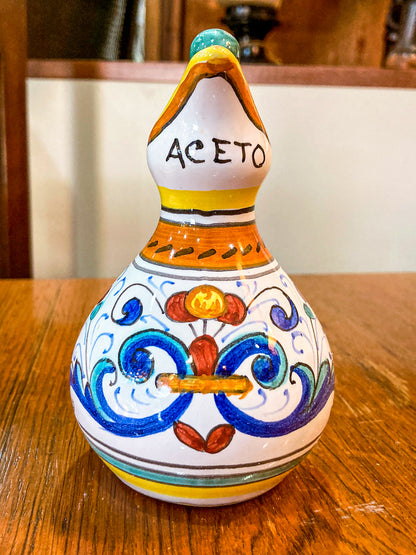 Vintage Italian Hand Painted Ceramic Oil Vinegar Cruet Tray Set