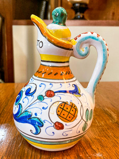 Vintage Italian Hand Painted Ceramic Oil Vinegar Cruet Tray Set
