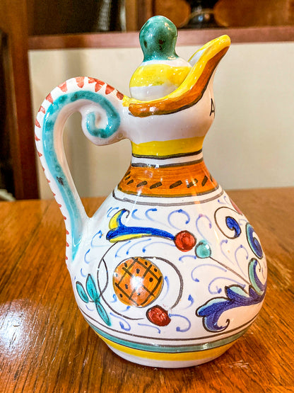 Vintage Italian Hand Painted Ceramic Oil Vinegar Cruet Tray Set