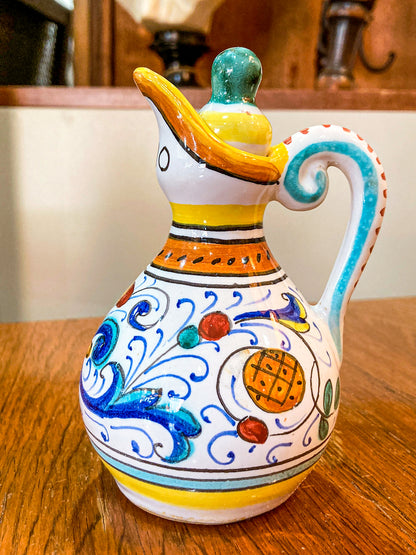 Vintage Italian Hand Painted Ceramic Oil Vinegar Cruet Tray Set