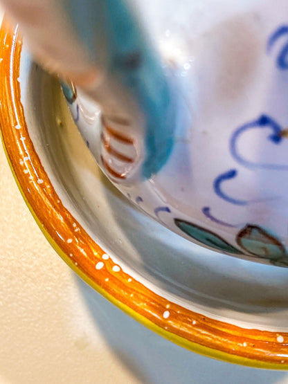 Vintage Italian Hand Painted Ceramic Oil Vinegar Cruet Tray Set