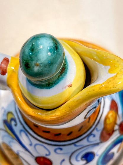 Vintage Italian Hand Painted Ceramic Oil Vinegar Cruet Tray Set
