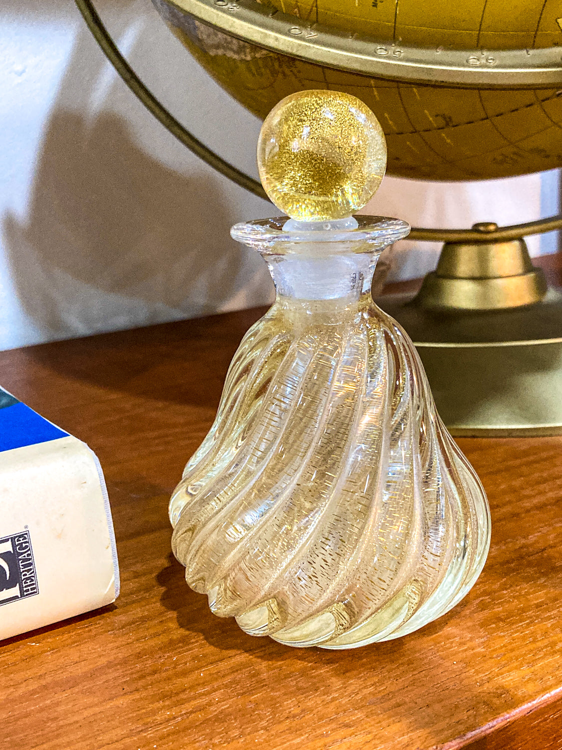 Vintage Murano Italian Hand Blown Mesmerizing Gold Fleck Glass Scent Bottle