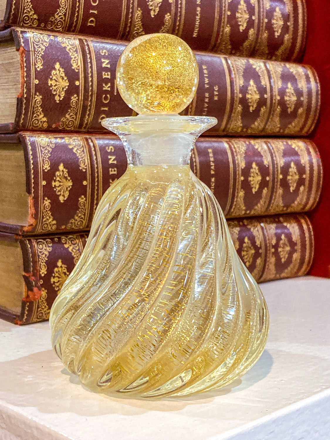 Vintage Murano Italian Hand Blown Mesmerizing Gold Fleck Glass Scent Bottle