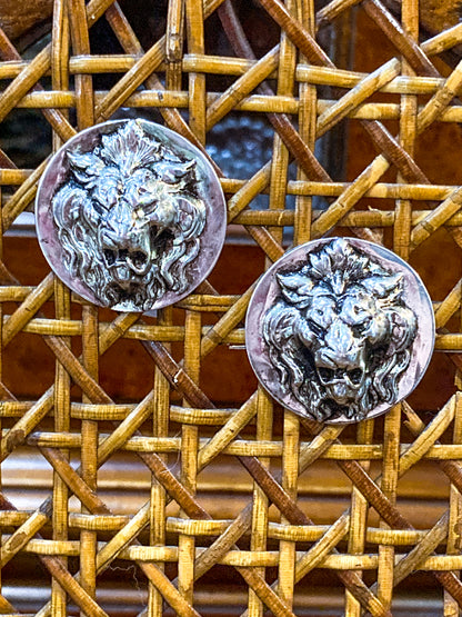 Vintage Particolari Italian Silver Toned Lion Head Clip On Earrings
