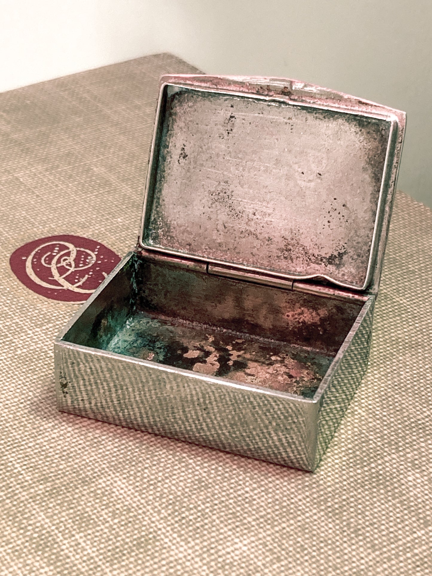 Vintage Italian Silver Miniature Hinged Pillbox Trinket Box