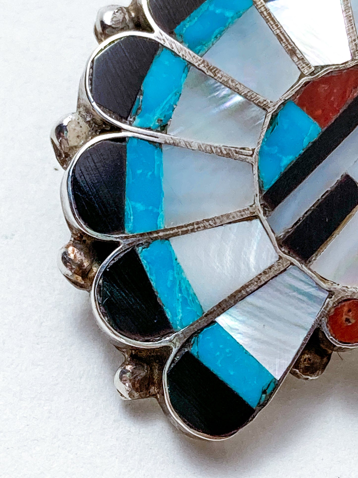 Vintage Zuni Sunface Sterling Silver Stone Inlay Pendant Brooch Pin
