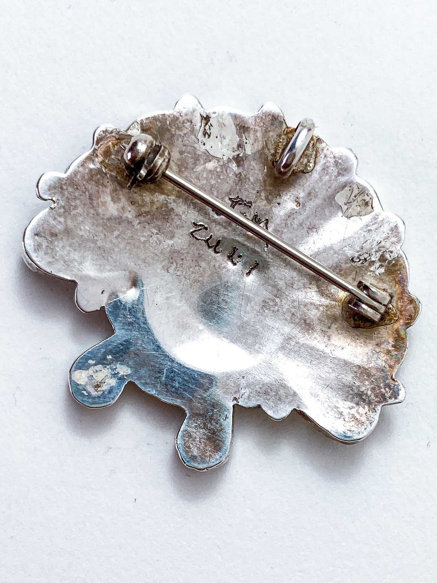 Vintage Zuni Sunface Sterling Silver Stone Inlay Pendant Brooch Pin