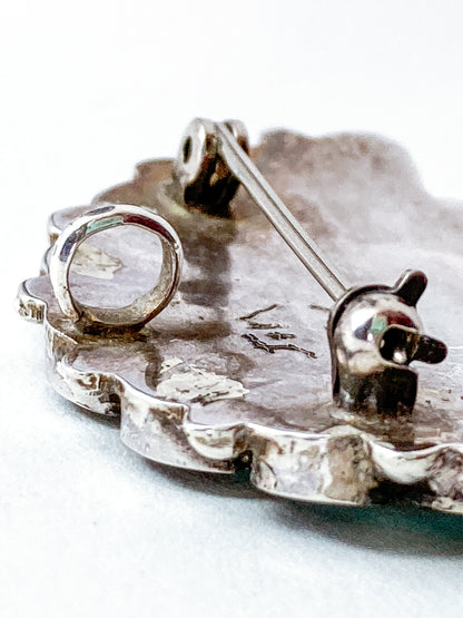 Vintage Zuni Sunface Sterling Silver Stone Inlay Pendant Brooch Pin