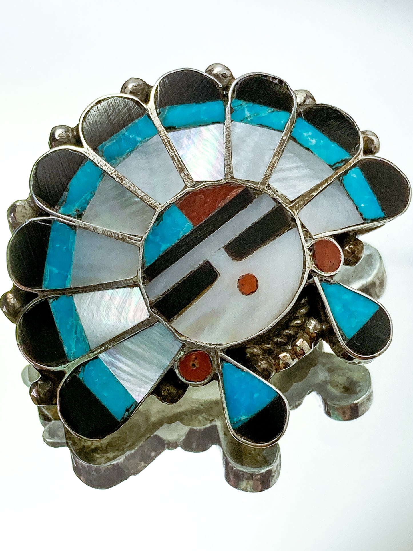 Vintage Zuni Sunface Sterling Silver Stone Inlay Pendant Brooch Pin