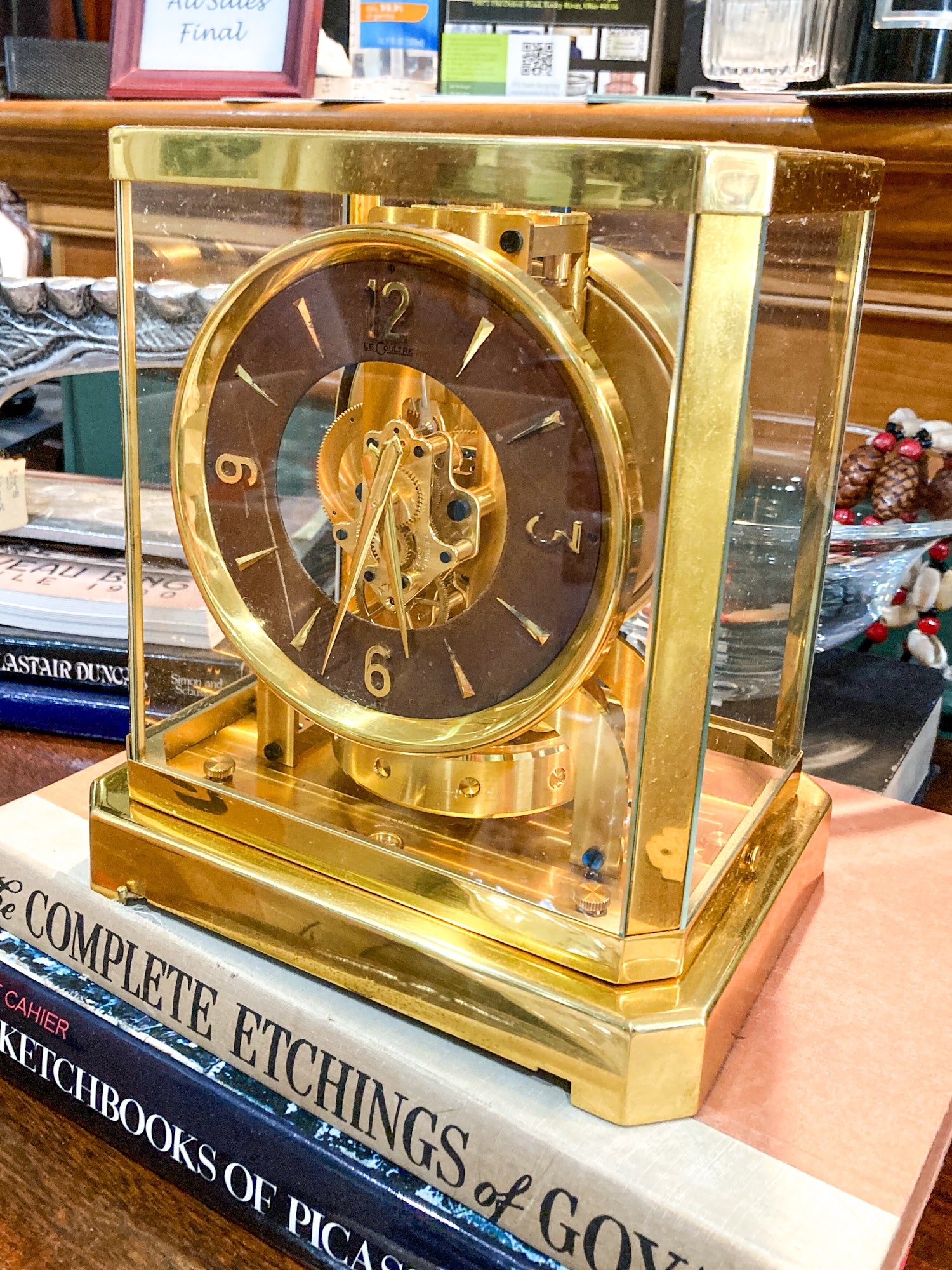 Vintage Jaeger‑LeCoultre Brass Glass Swiss Atmos Clock