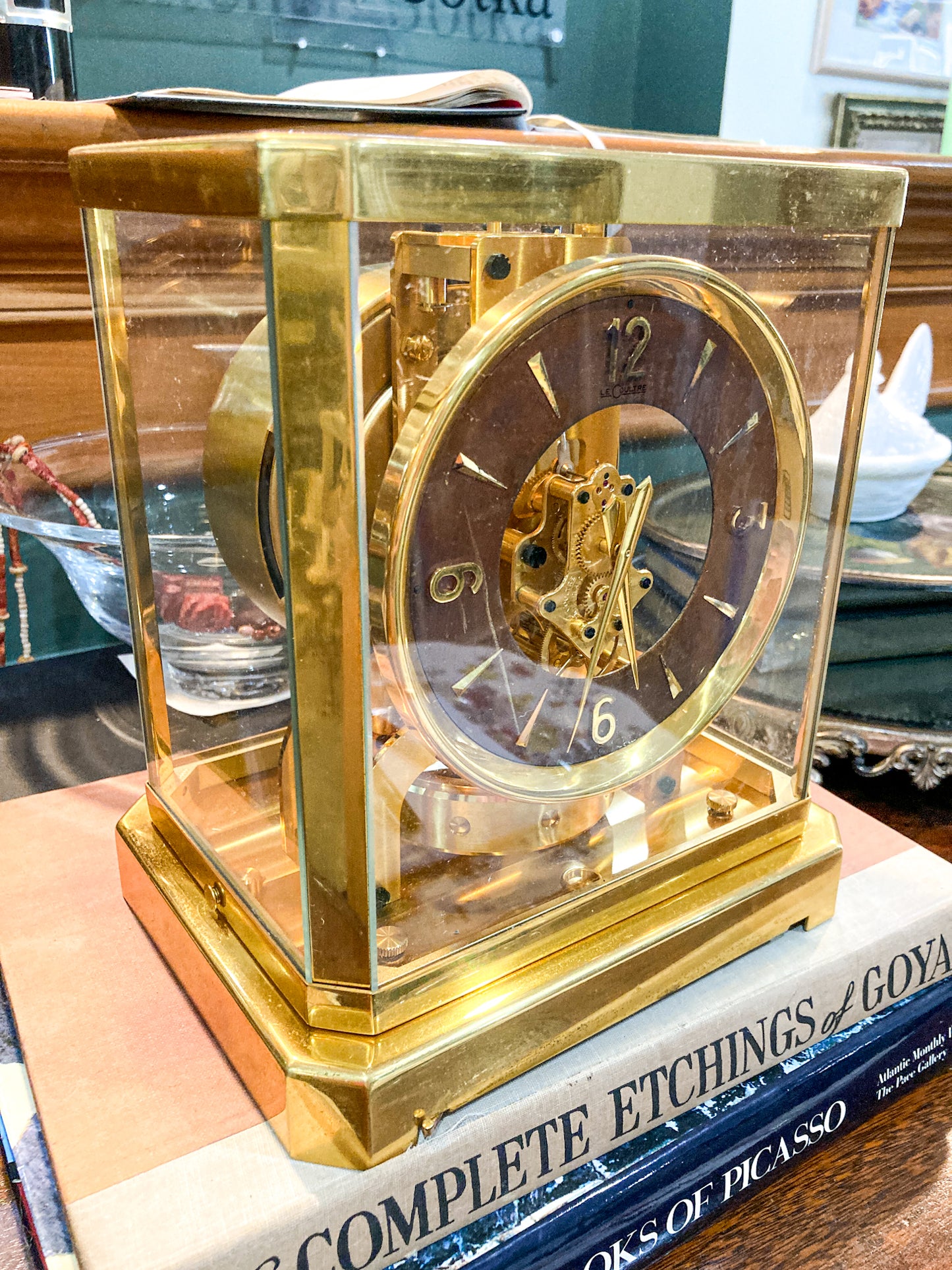 Vintage Jaeger‑LeCoultre Brass Glass Swiss Atmos Clock