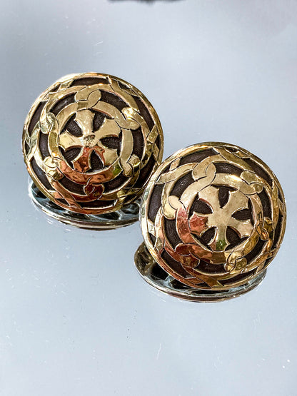 Vintage John Hardy 18K Yellow Gold Sterling Silver Circular Geometric Post Earrings