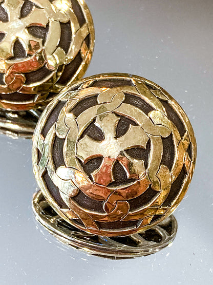 Vintage John Hardy 18K Yellow Gold Sterling Silver Circular Geometric Post Earrings