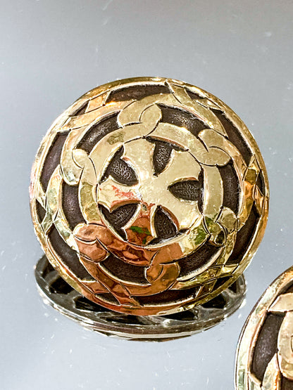 Vintage John Hardy 18K Yellow Gold Sterling Silver Circular Geometric Post Earrings