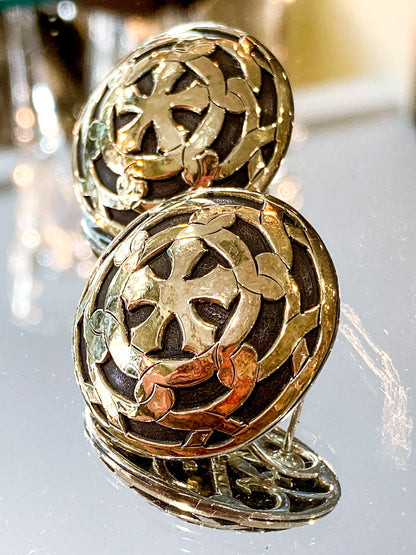 Vintage John Hardy 18K Yellow Gold Sterling Silver Circular Geometric Post Earrings