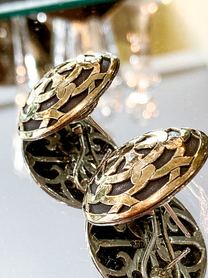 Vintage John Hardy 18K Yellow Gold Sterling Silver Circular Geometric Post Earrings