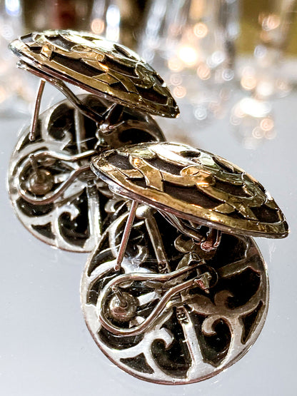 Vintage John Hardy 18K Yellow Gold Sterling Silver Circular Geometric Post Earrings