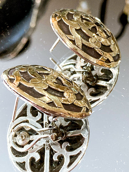 Vintage John Hardy 18K Yellow Gold Sterling Silver Circular Geometric Post Earrings