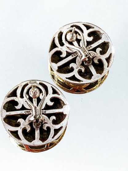 Vintage John Hardy 18K Yellow Gold Sterling Silver Circular Geometric Post Earrings