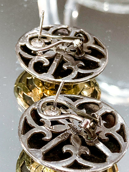 Vintage John Hardy 18K Yellow Gold Sterling Silver Circular Geometric Post Earrings