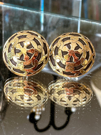 Vintage John Hardy 18K Yellow Gold Sterling Silver Circular Geometric Post Earrings