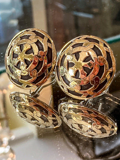 Vintage John Hardy 18K Yellow Gold Sterling Silver Circular Geometric Post Earrings