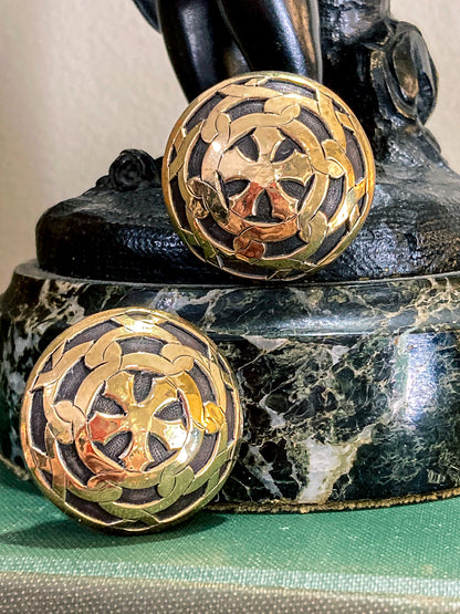 Vintage John Hardy 18K Yellow Gold Sterling Silver Circular Geometric Post Earrings