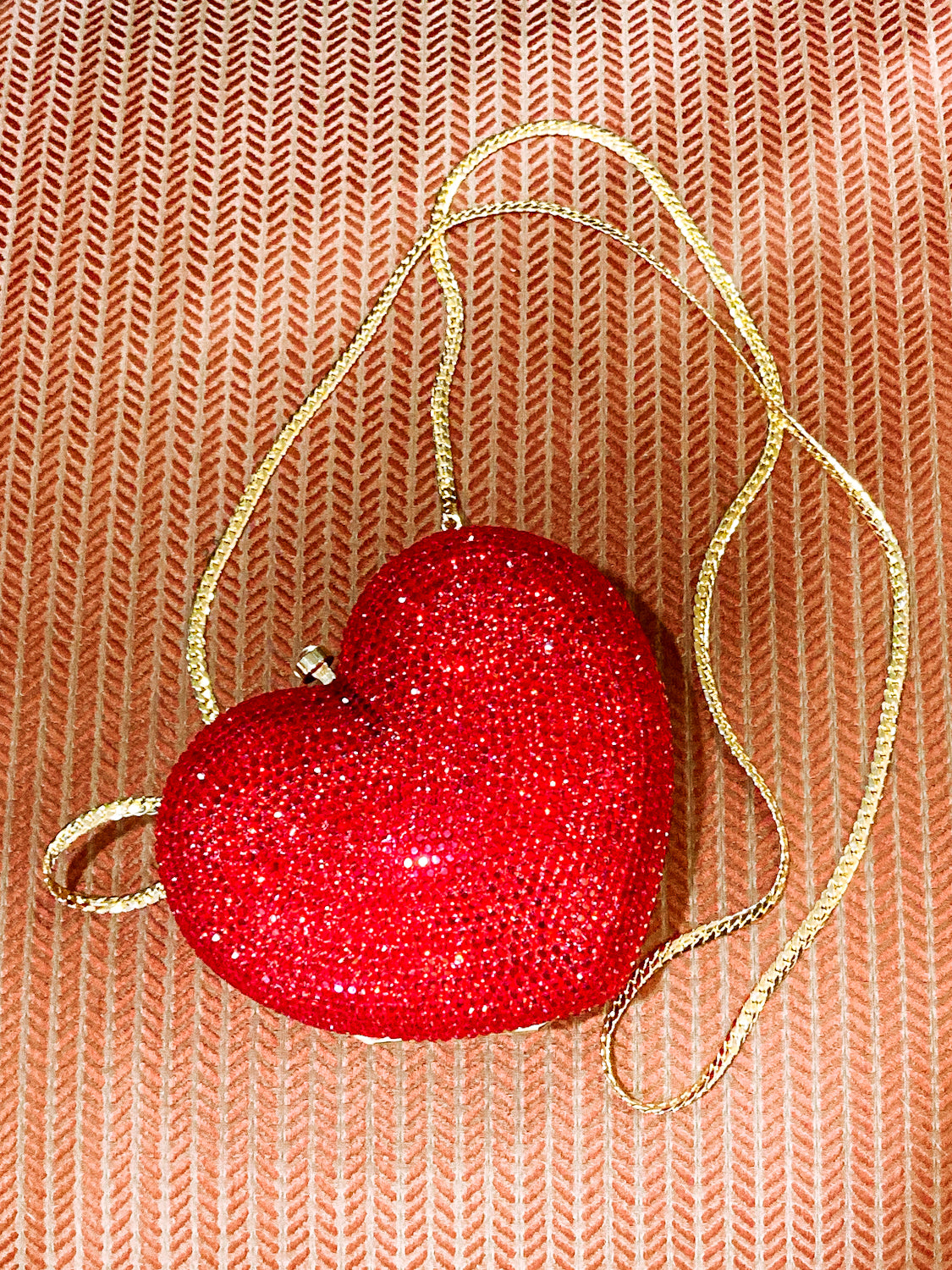 Vintage Judith Leiber Red Rhinestone Heart Shaped Clutch Purse Handbag