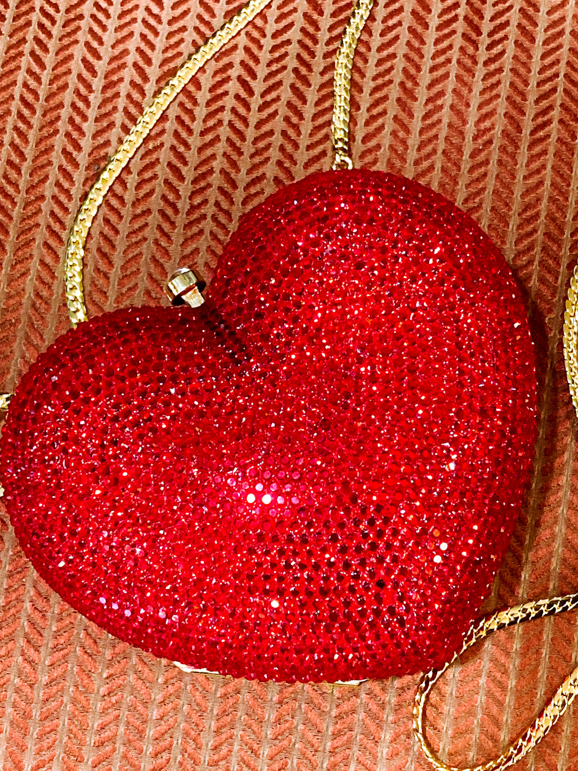 Vintage Judith Leiber Red Rhinestone Heart Shaped Clutch Purse Handbag