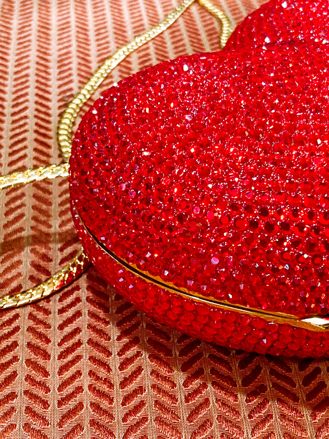 Vintage Judith Leiber Red Rhinestone Heart Shaped Clutch Purse Handbag