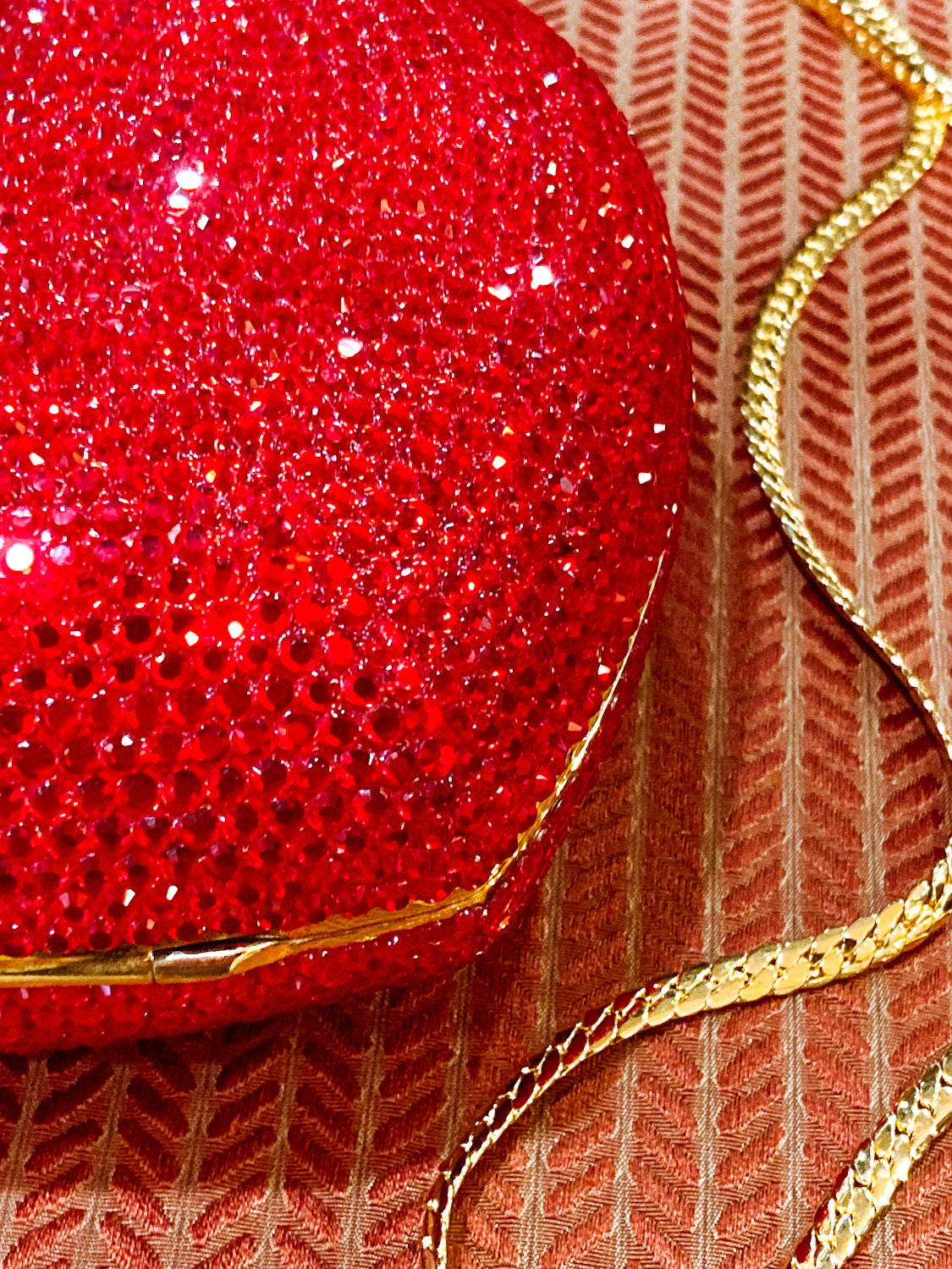 Vintage Judith Leiber Red Rhinestone Heart Shaped Clutch Purse Handbag