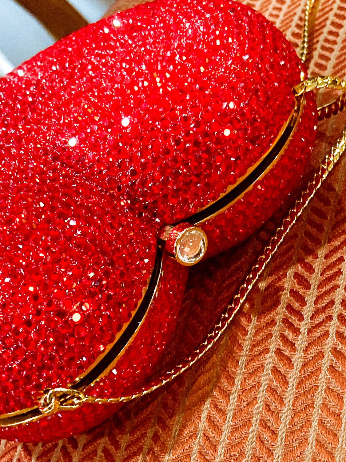 Vintage Judith Leiber Red Rhinestone Heart Shaped Clutch Purse Handbag