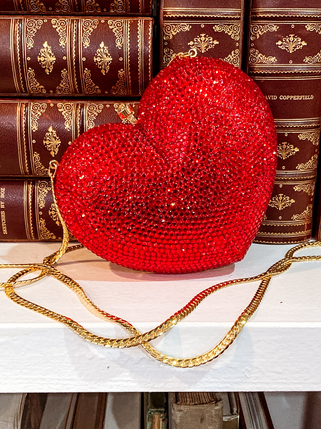 Vintage Judith Leiber Red Rhinestone Heart Shaped Clutch Purse Handbag