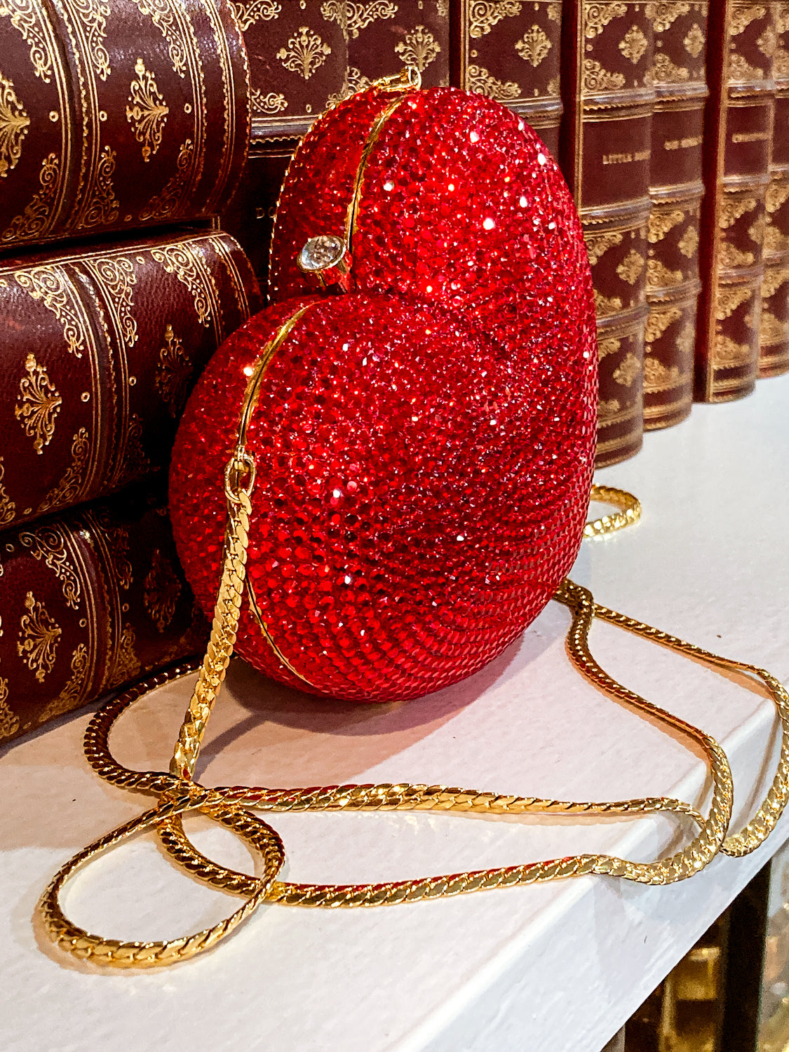 Vintage Judith Leiber Red Rhinestone Heart Shaped Clutch Purse Handbag