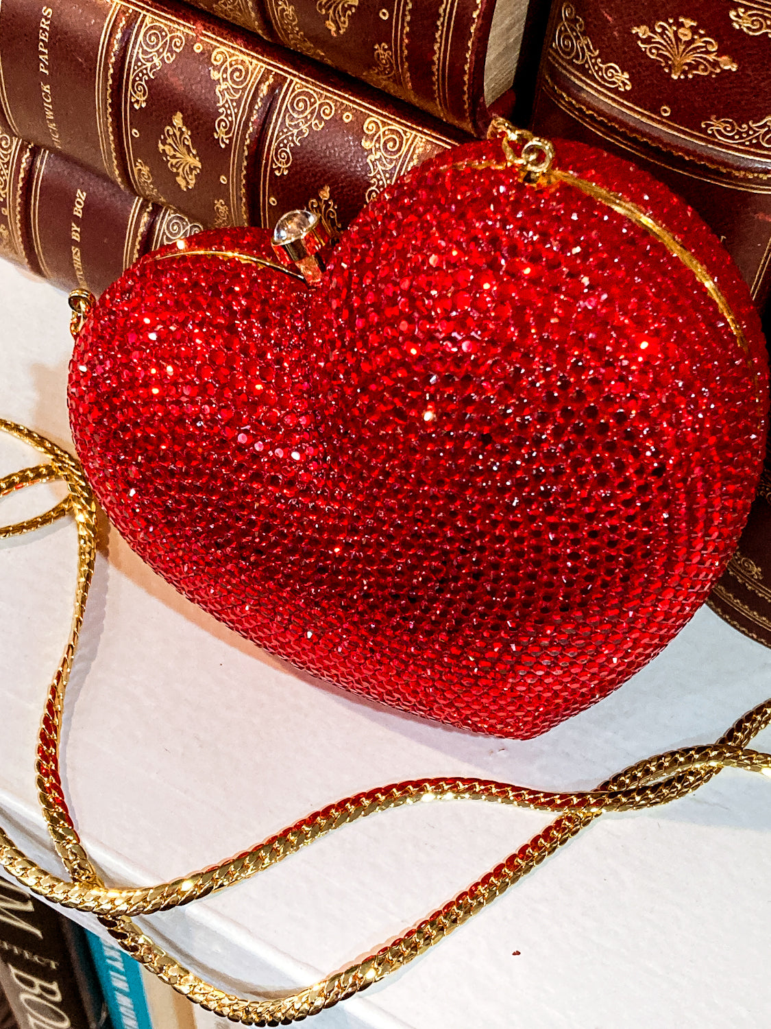 Vintage Judith Leiber Red Rhinestone Heart Shaped Clutch Purse Handbag