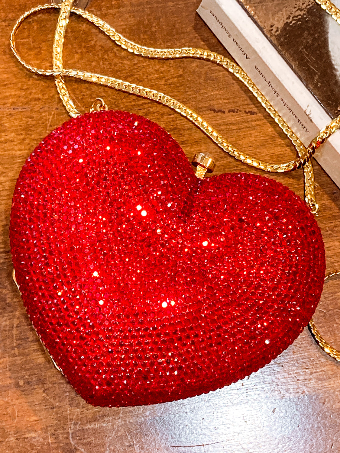 Vintage Judith Leiber Red Rhinestone Heart Shaped Clutch Purse Handbag