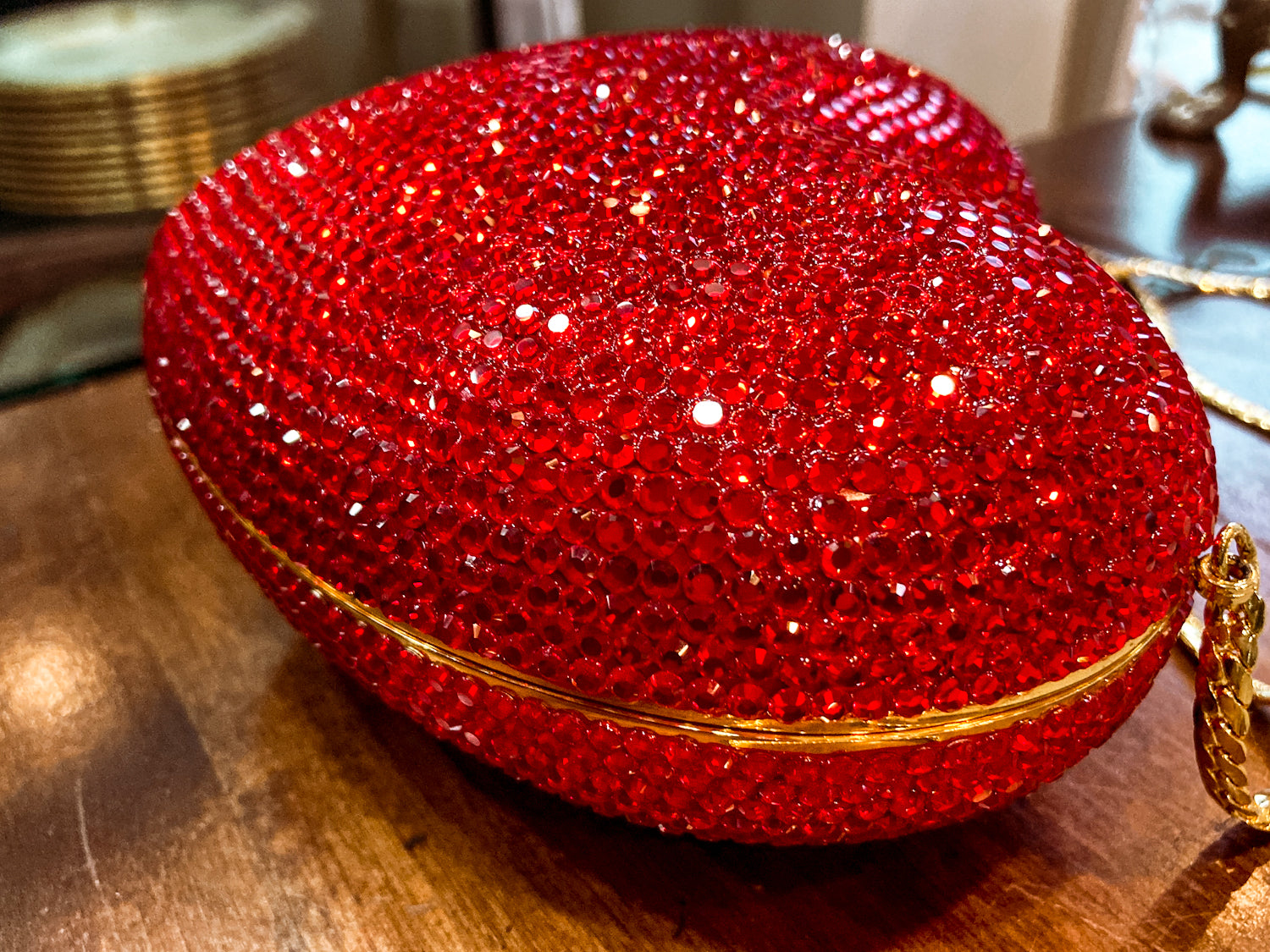 Vintage Judith Leiber Red Rhinestone Heart Shaped Clutch Purse Handbag