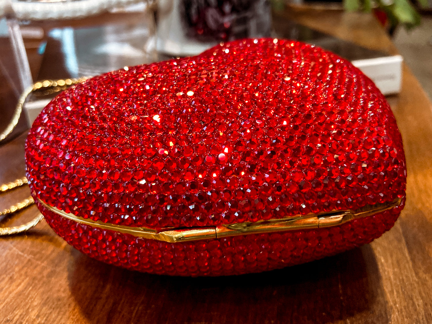 Vintage Judith Leiber Red Rhinestone Heart Shaped Clutch Purse Handbag
