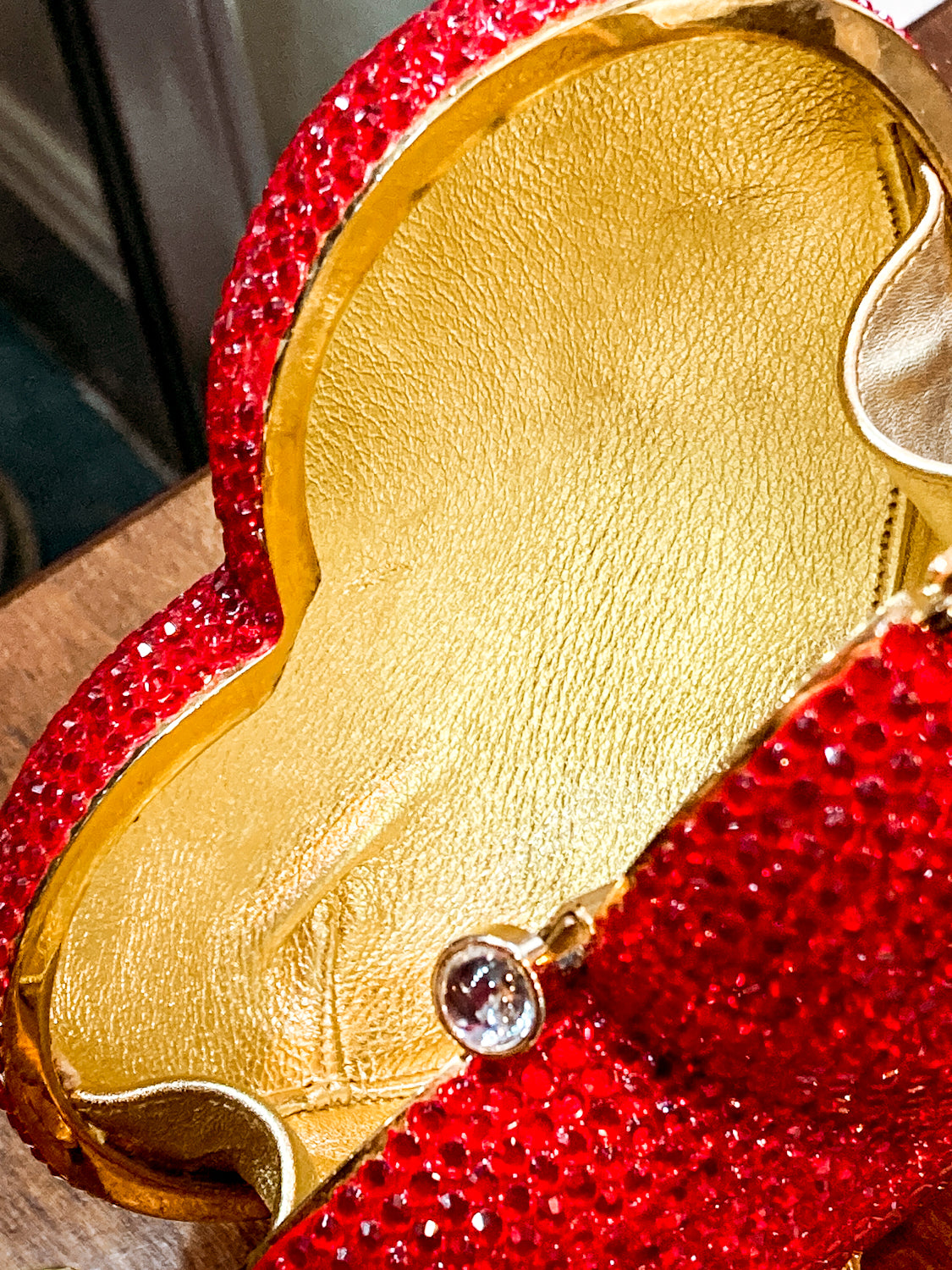 Vintage Judith Leiber Red Rhinestone Heart Shaped Clutch Purse Handbag