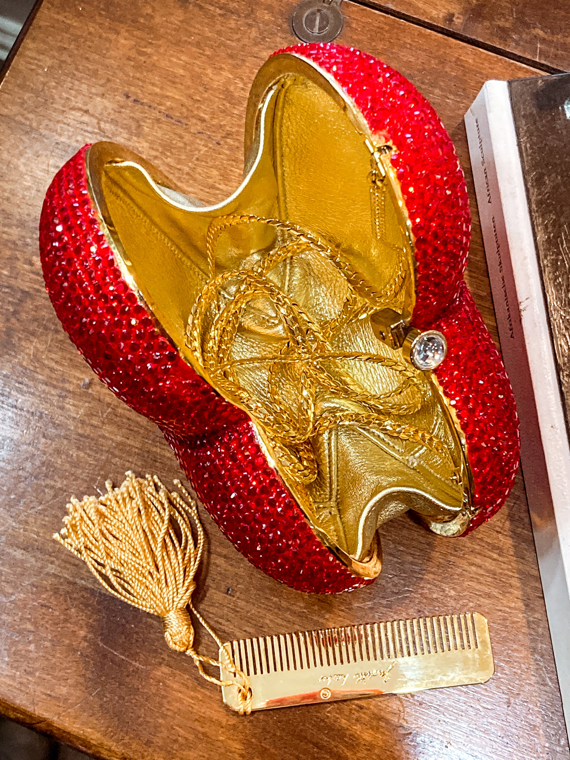 Vintage Judith Leiber Red Rhinestone Heart Shaped Clutch Purse Handbag