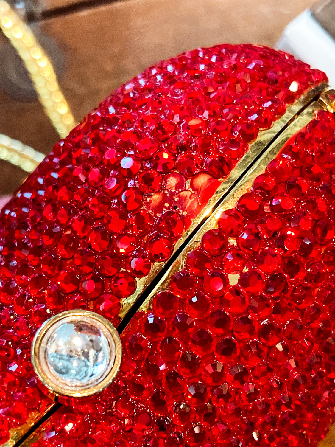 Vintage Judith Leiber Red Rhinestone Heart Shaped Clutch Purse Handbag Four missing stones