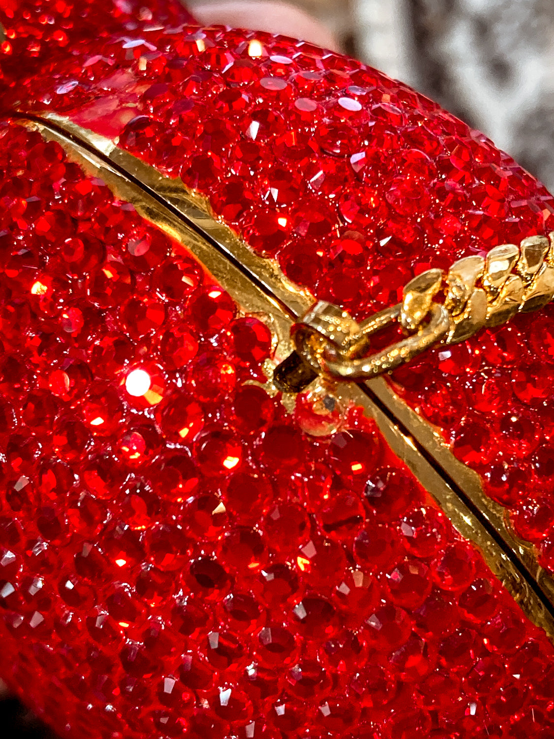 Vintage Judith Leiber Red Rhinestone Heart Shaped Clutch Purse Handbag One missing stone