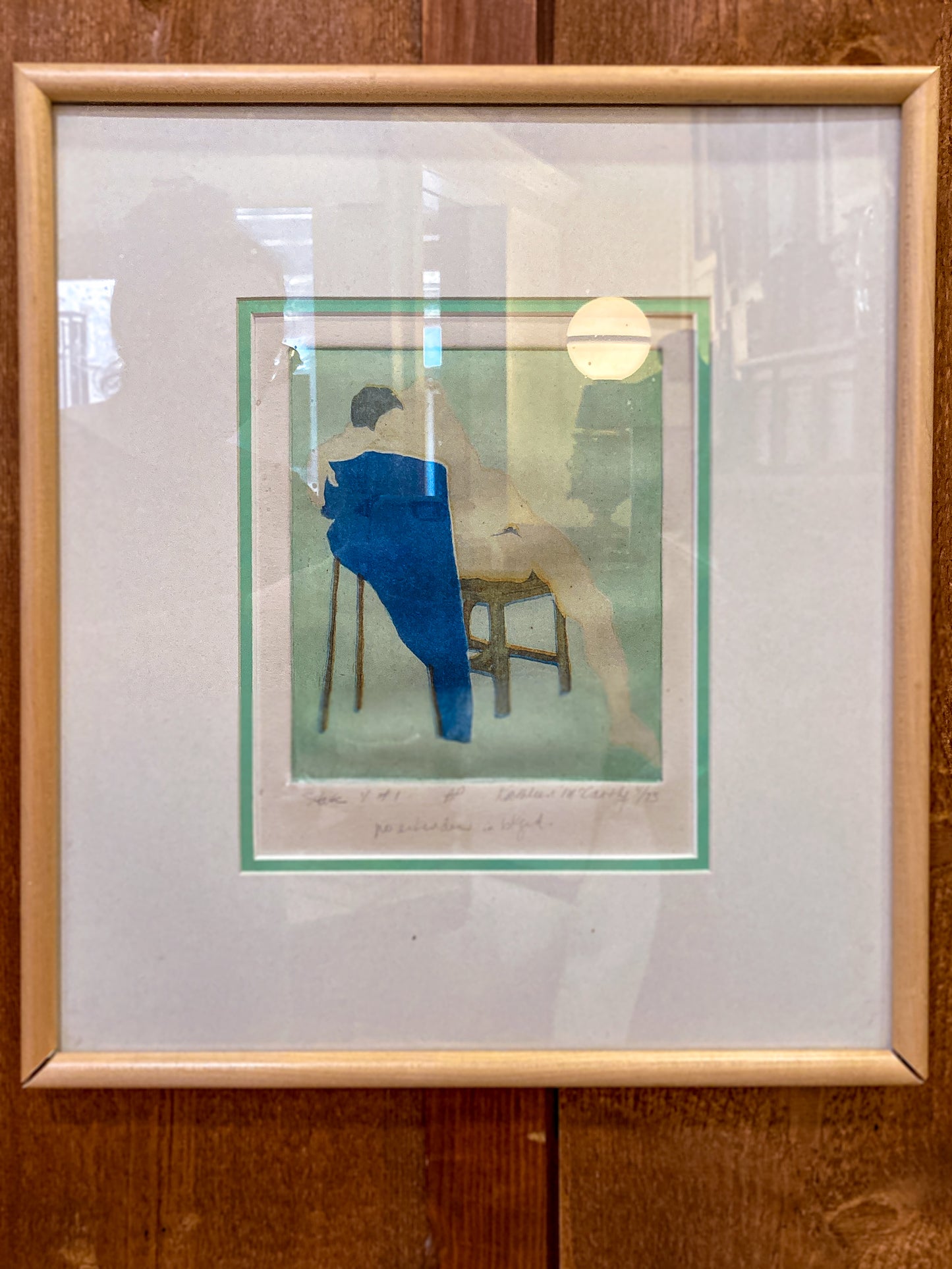 Vintage Kathleen McCarthy Abstract Nude Male Artist Proof Framed Aquatint