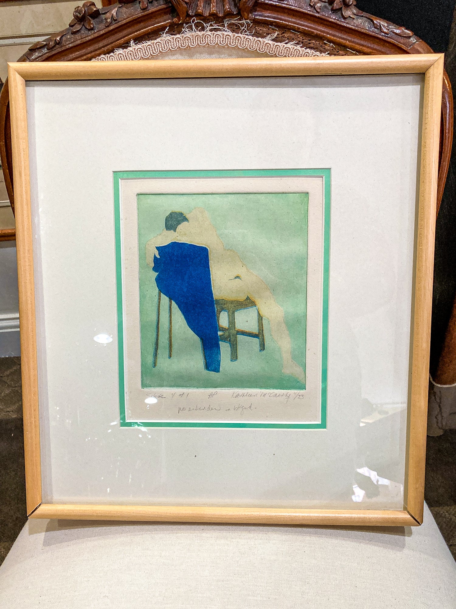 Vintage Kathleen McCarthy Abstract Nude Male Artist Proof Framed Aquatint