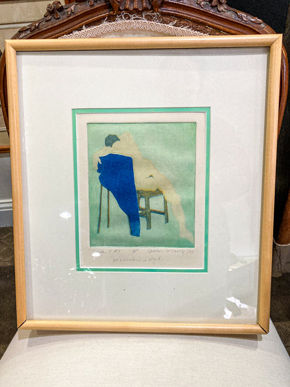 Vintage Kathleen McCarthy Abstract Nude Male Artist Proof Framed Aquatint