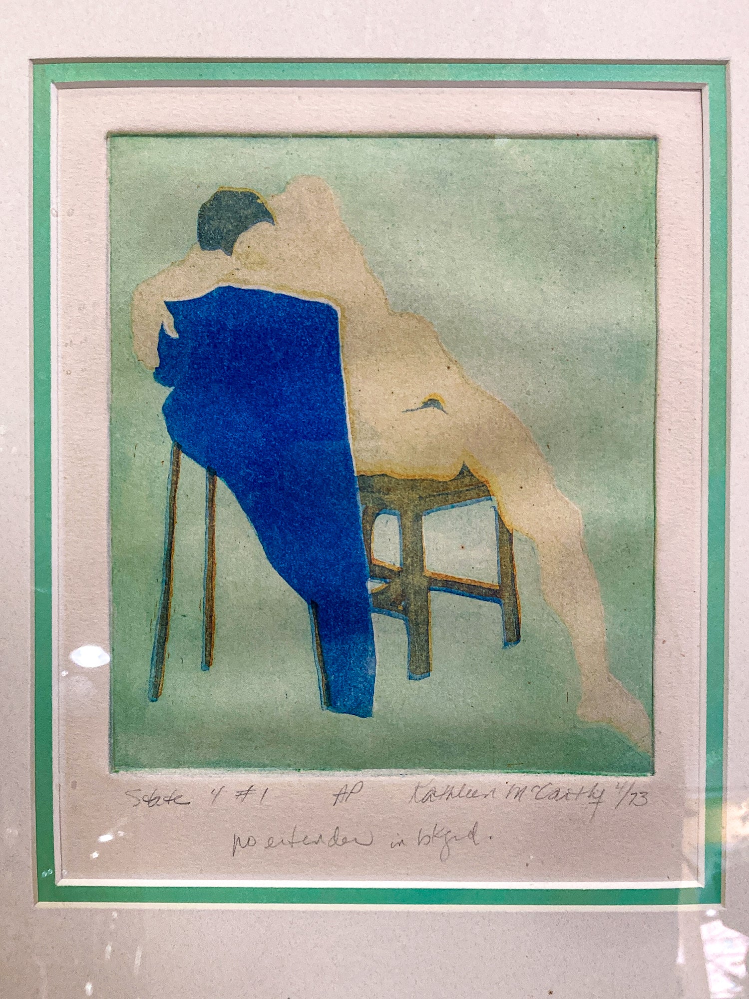 Vintage Kathleen McCarthy Abstract Nude Male Artist Proof Framed Aquatint