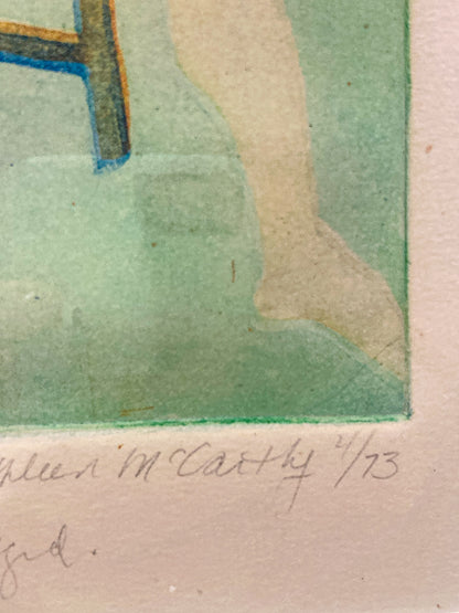 Vintage Kathleen McCarthy Abstract Nude Male Artist Proof Framed Aquatint