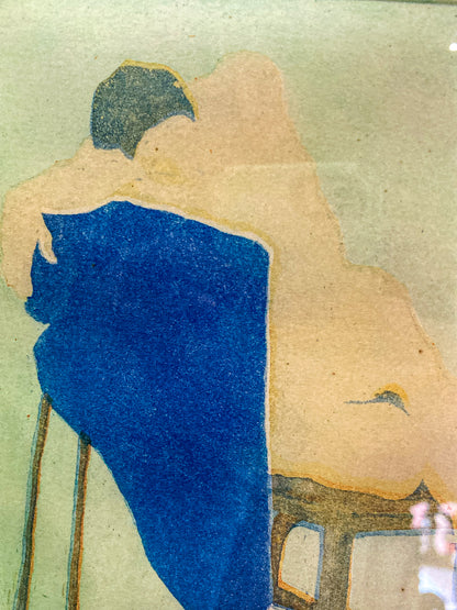 Vintage Kathleen McCarthy Abstract Nude Male Artist Proof Framed Aquatint